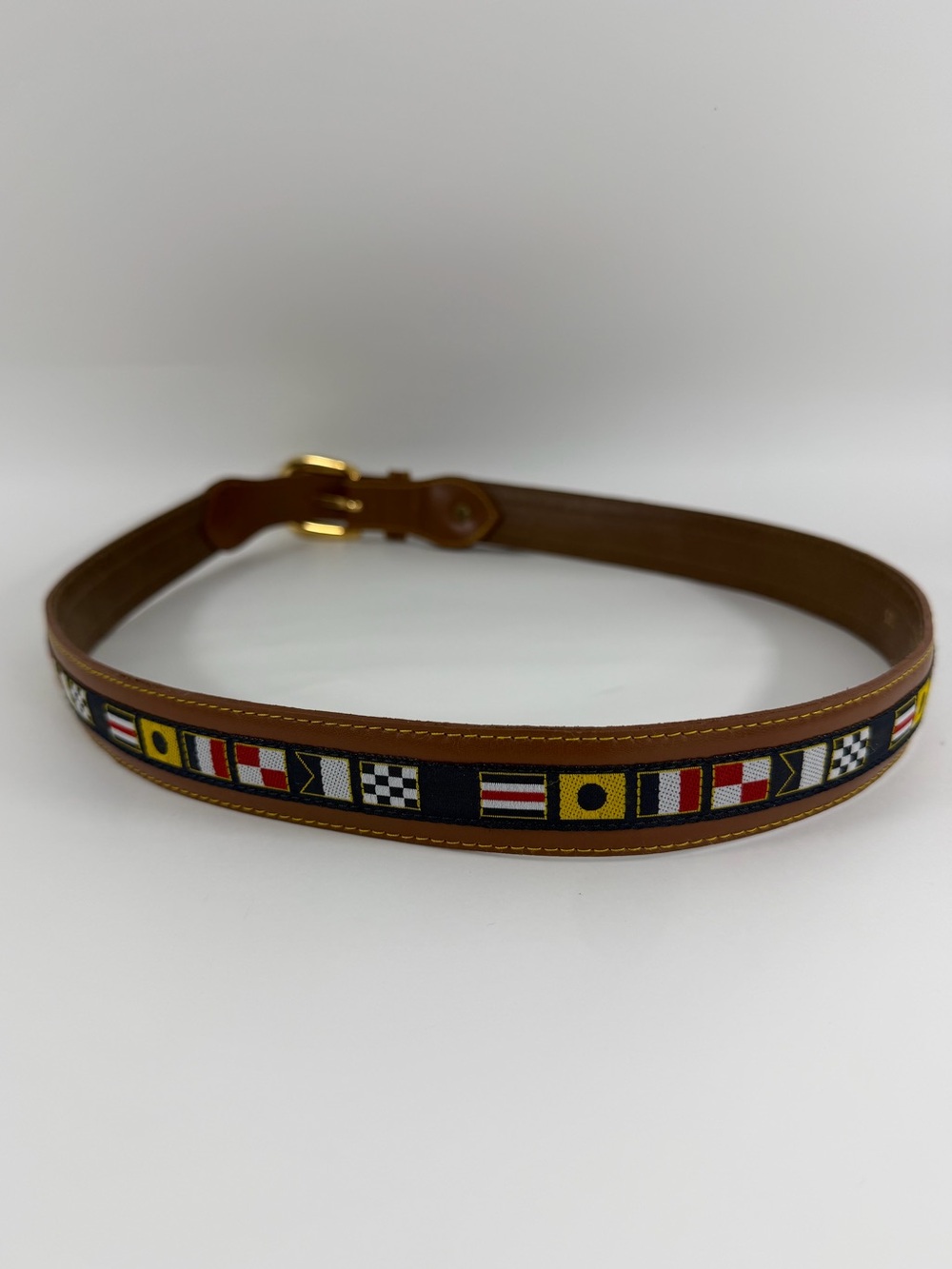 Brown Leather Men's Belt with Nautical Flag Webbing Grandpacore Coastal‎